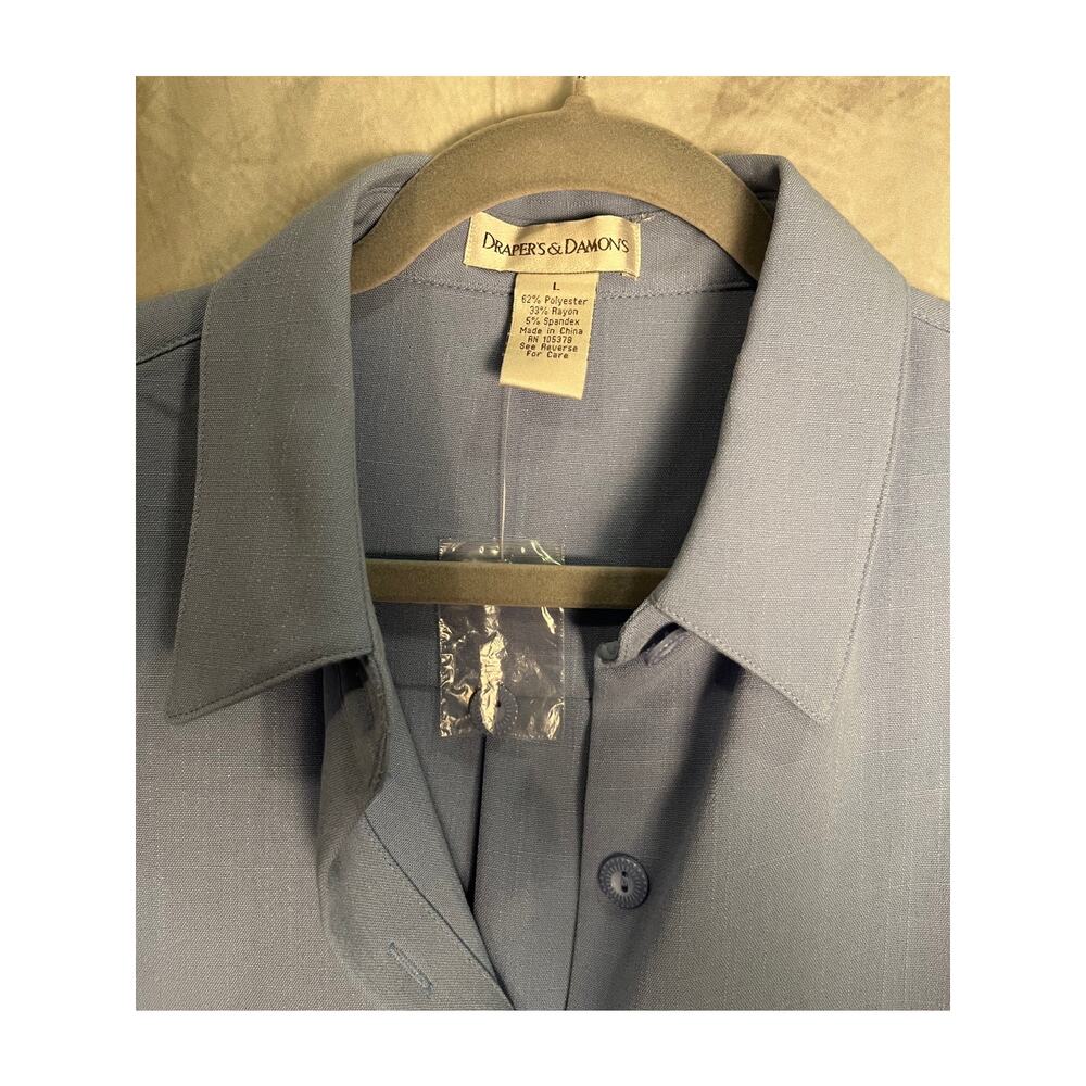Draper’s & Damon’s Women’s Button-Down Blouse Light Blue Long Sleeve Size Large